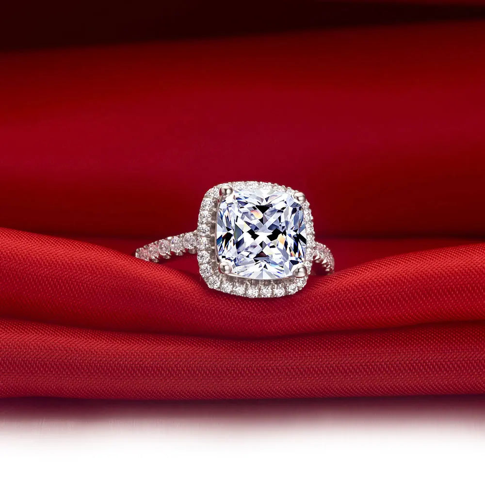 1CT Cushion Moissanite Engagement Ring | 14K White Gold | D Color VVS1 Clarity