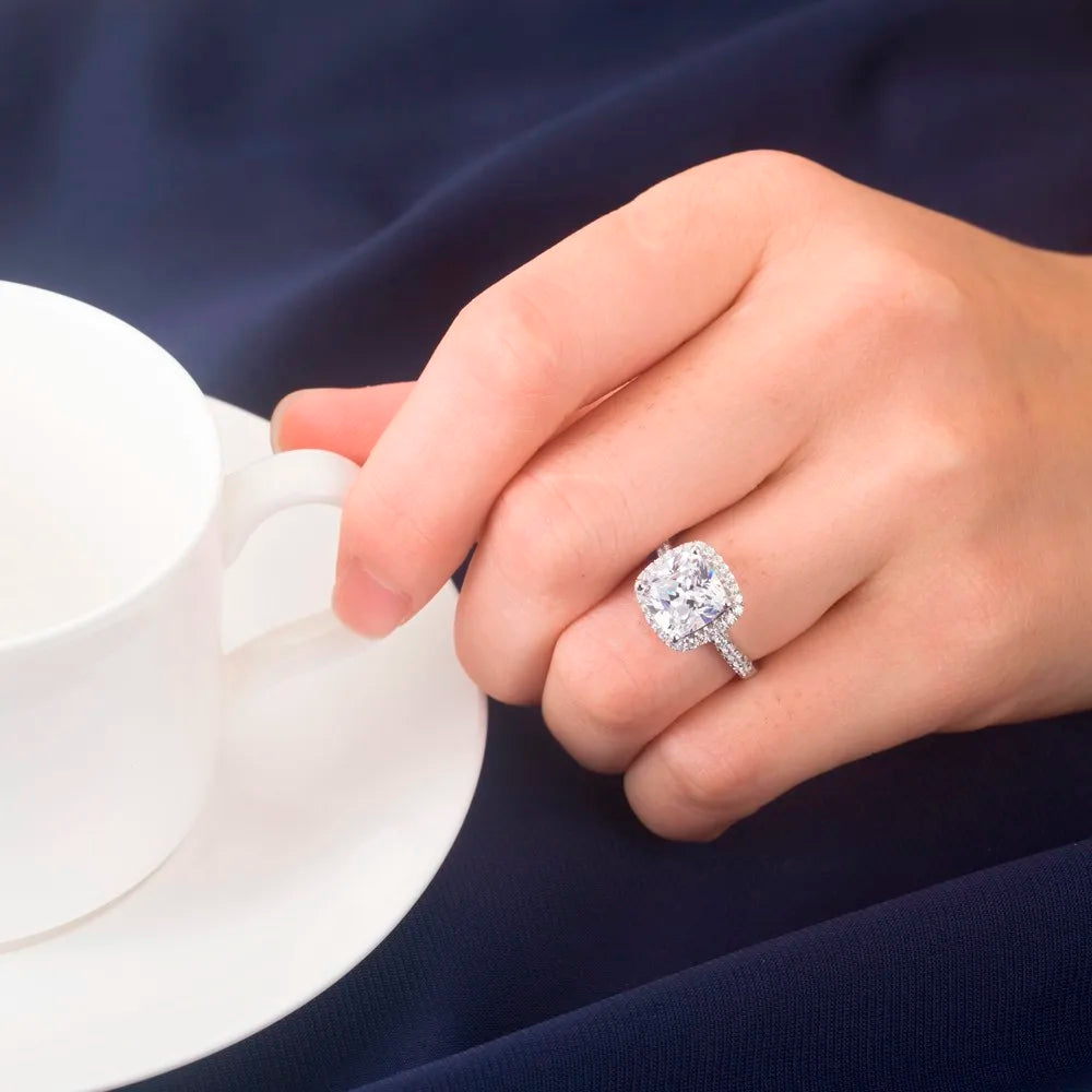 1CT Cushion Moissanite Engagement Ring | 14K White Gold | D Color VVS1 Clarity