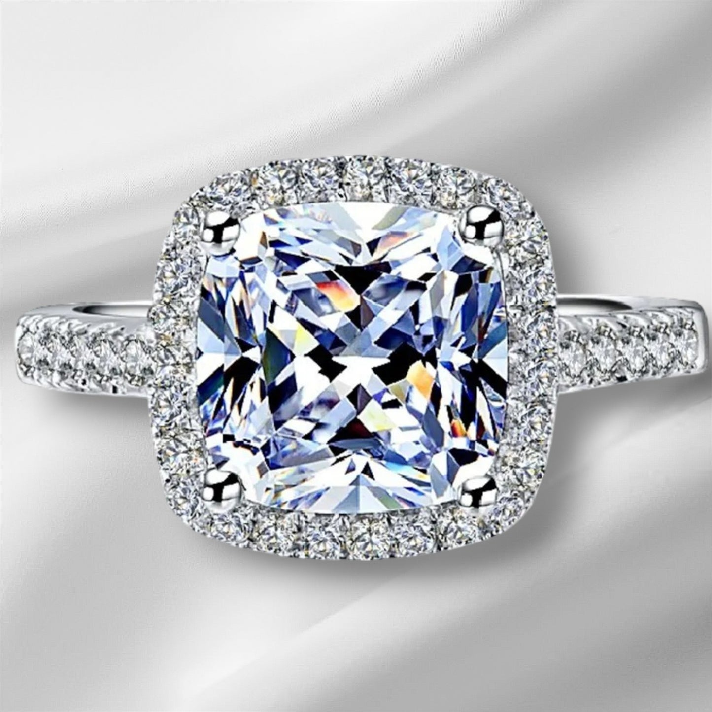 1CT Cushion Moissanite Engagement Ring | 14K White Gold | D Color VVS1 Clarity