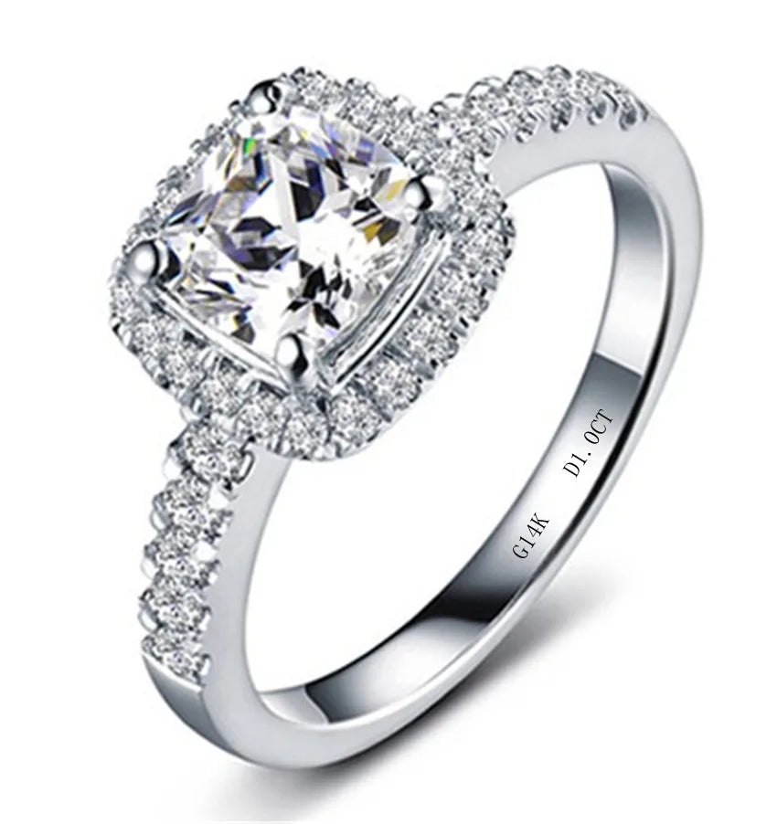 1CT Cushion Moissanite Engagement Ring | 14K White Gold | D Color VVS1 Clarity