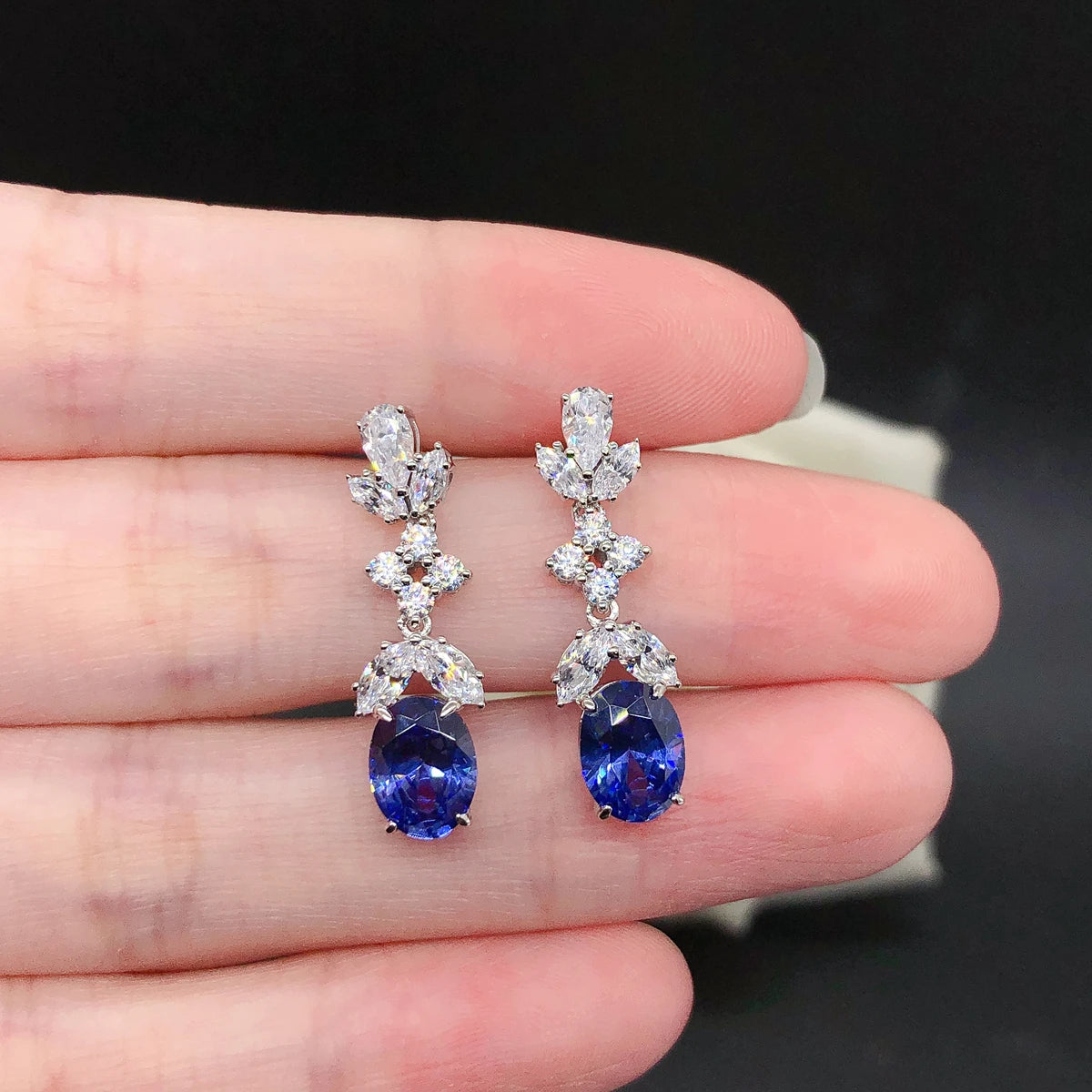 Genuine 18K White Gold Blue Sapphire Stud Earrings | Oval VVS1 Clarity, D Color Grade | Anti-Allergic Women’s Engagement & Party Jewelry