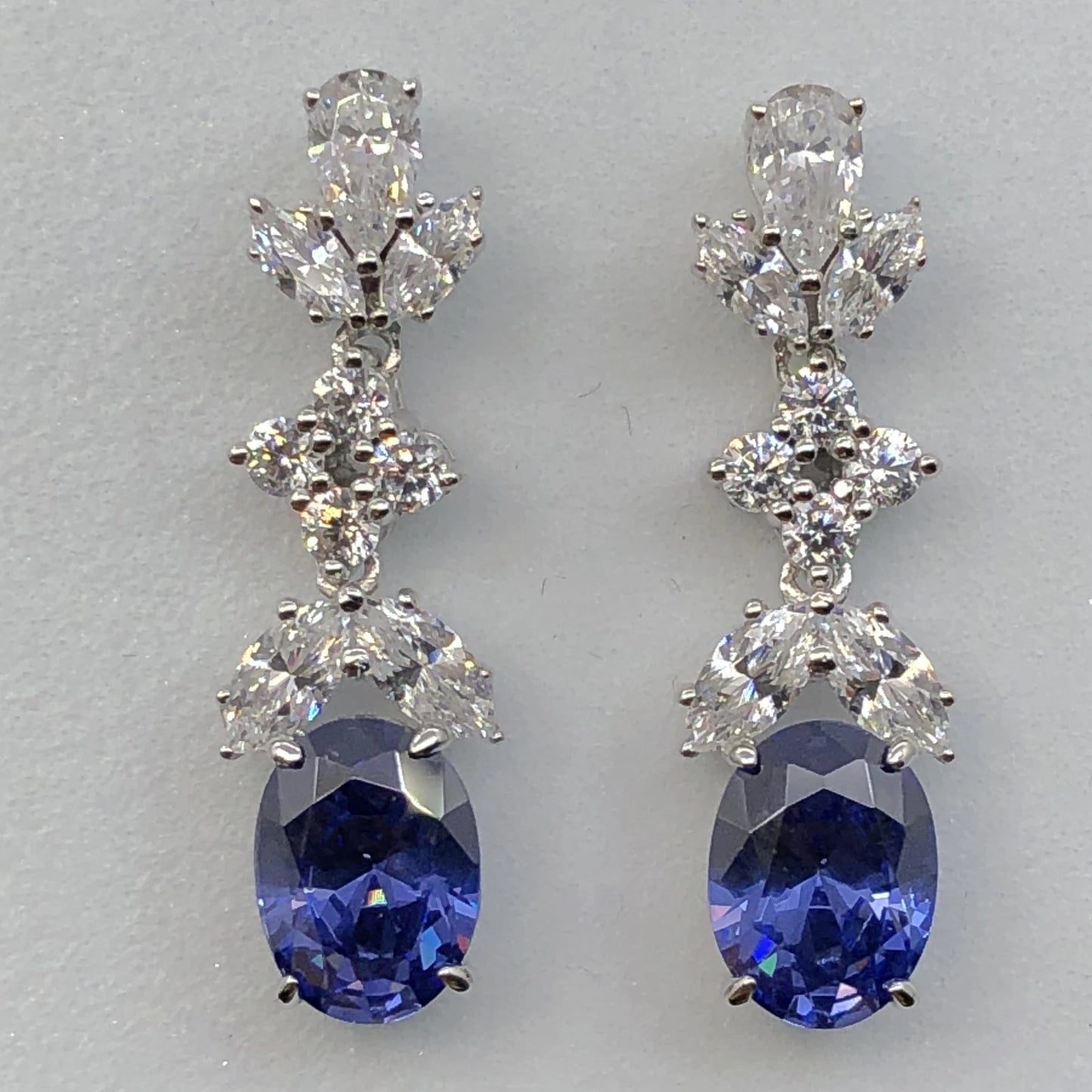 Genuine 18K White Gold Blue Sapphire Stud Earrings | Oval VVS1 Clarity, D Color Grade | Anti-Allergic Women’s Engagement & Party Jewelry